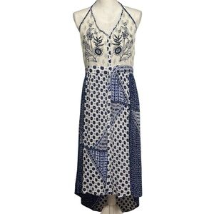 Patrons of Peace Blue Floral Gauze Maxi Sleeveless Dress NWT